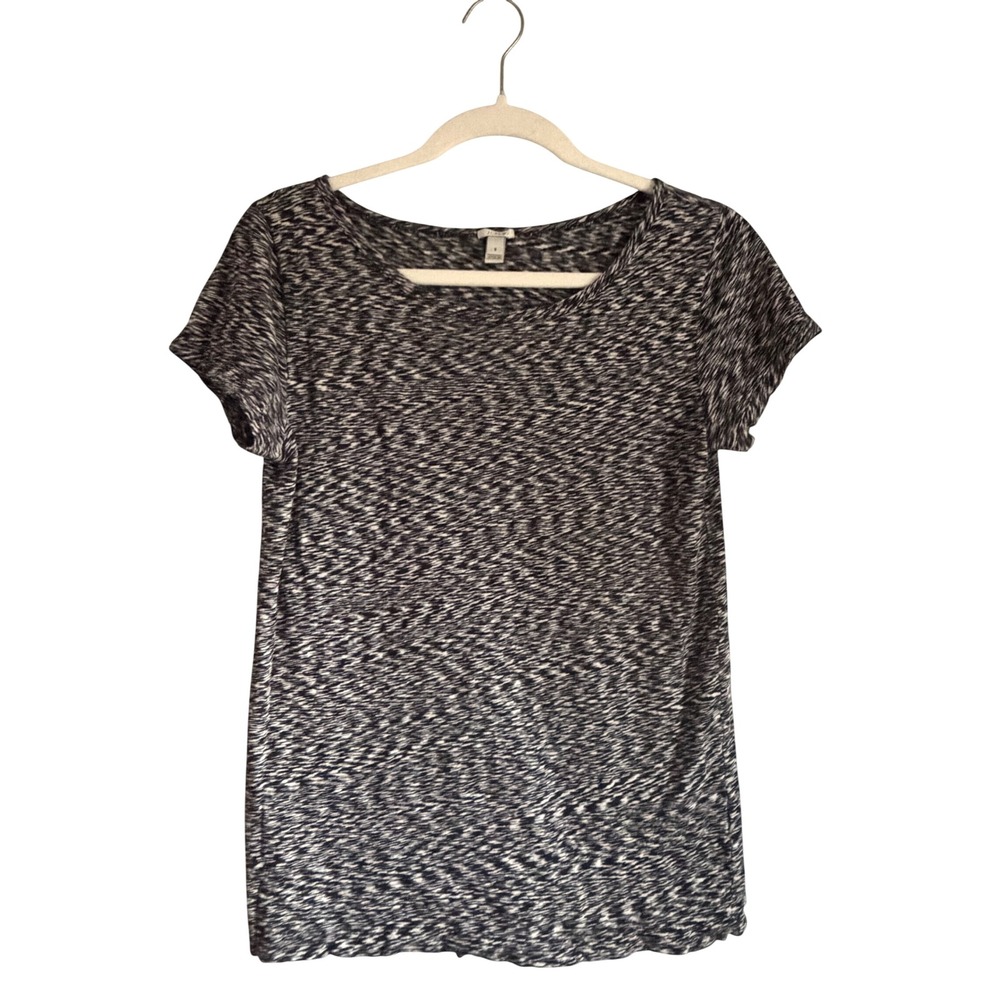 J.Crew Womens Space Dye Scoop Neck Short Sleeve T-Shirt Black White Size S